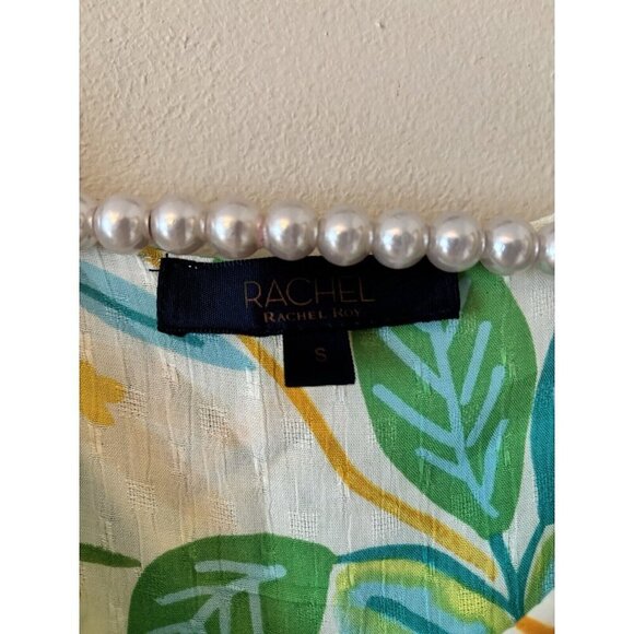 Rachel Roy Womens Size Small Bright Floral V-Neck Blouse Short Sleeve Rayon - Picture 6 of 6